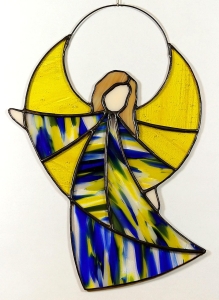 Witraż - Anioł Stróż radości - szafirowo żółty