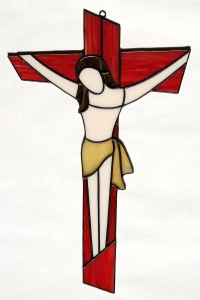 Witraż - Krzyż z postacią Pana Jezusa