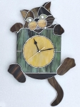 Witraż - Zegar wiszący z wahadłem - Kot